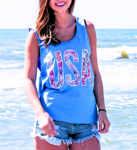 Floral Pattern 'USA' Tank Top