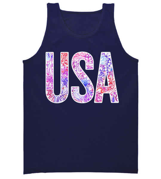 Floral Pattern 'USA' Tank Top