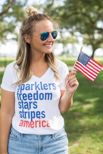 Ladies 'Sparklers & Freedom' Vneck Tee