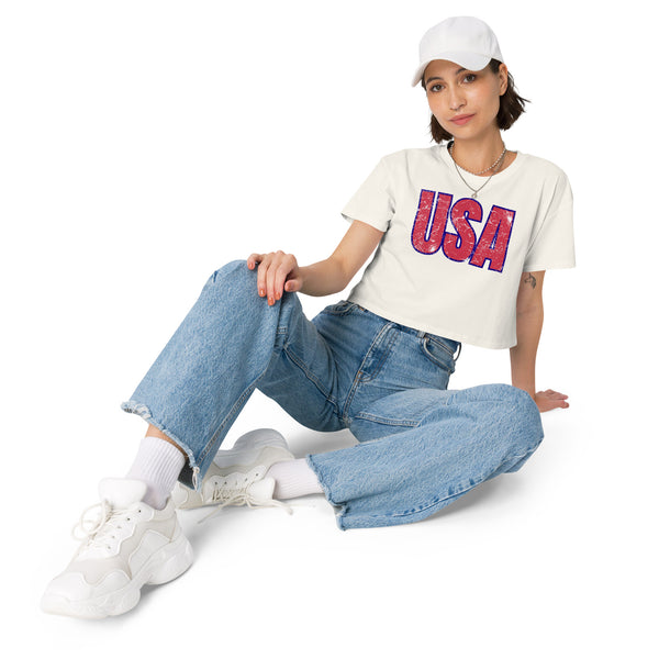 Ladies 'USA' Cropped Ringer Tee