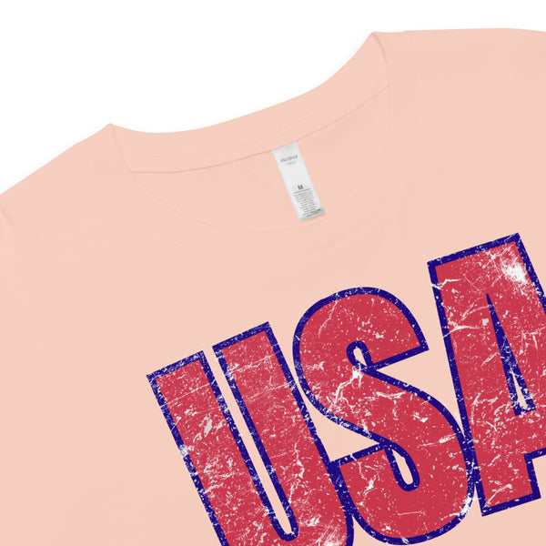 Ladies 'USA' Cropped Ringer Tee