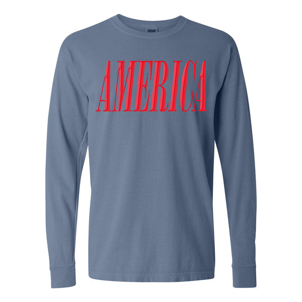 'America' Puff Design Long Sleeve T-Shirt