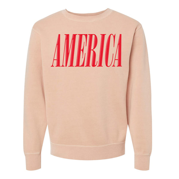'America' Puff Design Pigment Dyed Crewneck Sweatshirt