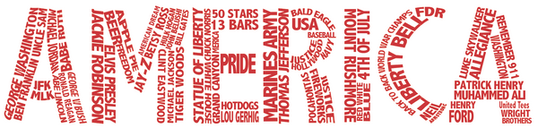American Legends, A bunch of small words making up the word AMERICA