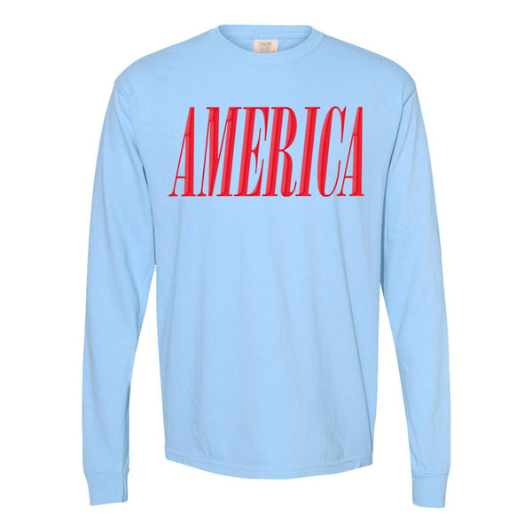 'America' Puff Design Long Sleeve T-Shirt