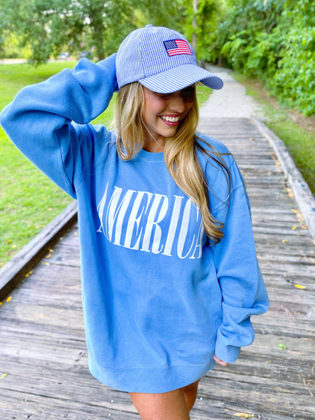 'America' Puff Design Pigment Dyed Crewneck Sweatshirt