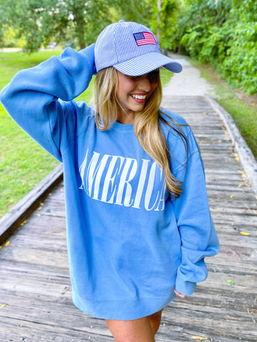 'America' Puff Design Pigment Dyed Crewneck Sweatshirt