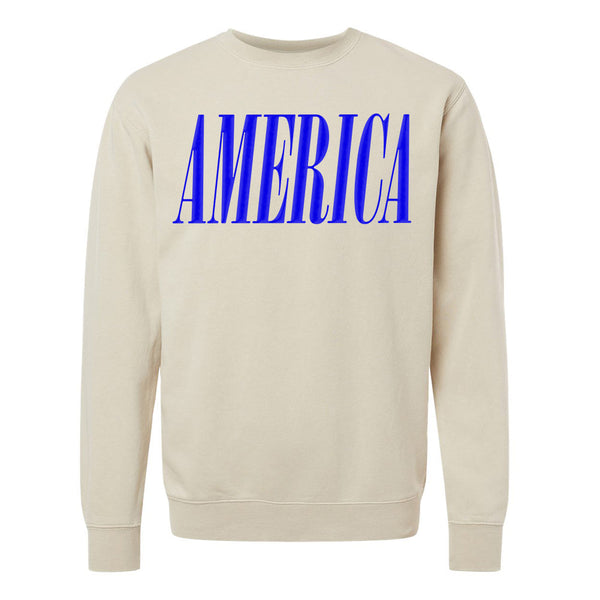 'America' Puff Design Pigment Dyed Crewneck Sweatshirt