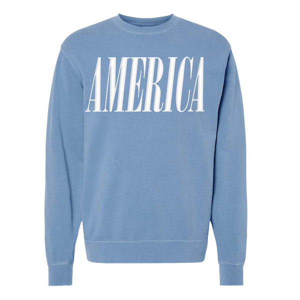 'America' Puff Design Pigment Dyed Crewneck Sweatshirt