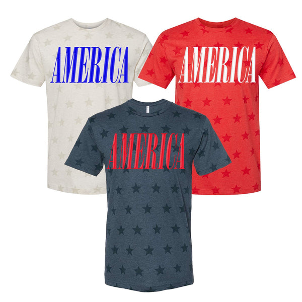 'America' Puff Design Stars T-Shirt