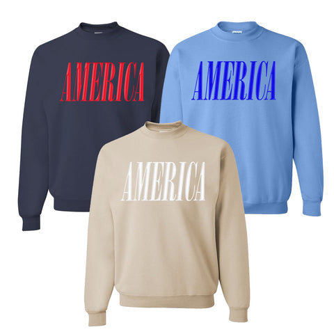 'America' Puff Design Crewneck Sweatshirt