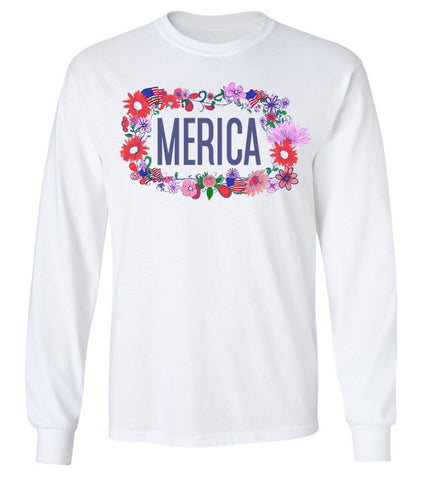 Merica Floral Crown Long Sleeve Tee