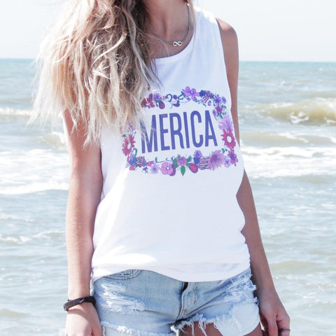 Merica Floral Crown Preppy Tank Top