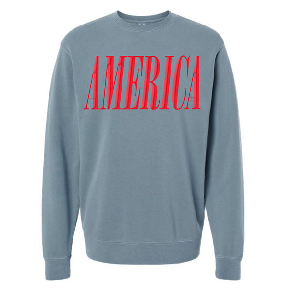 'America' Puff Design Pigment Dyed Crewneck Sweatshirt