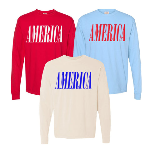 'America' Puff Design Long Sleeve T-Shirt