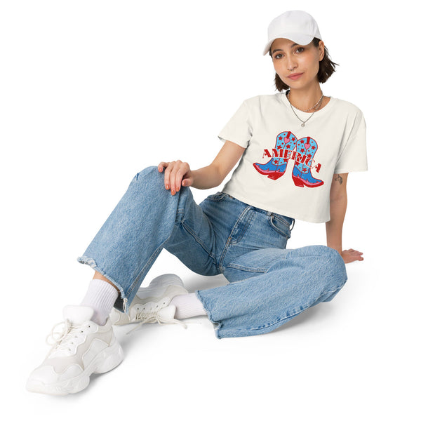 'America Spirit Cowboy Boots' Women's Crop Top